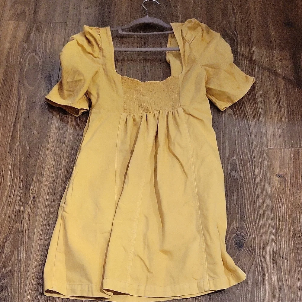 Free People Mustard Mini Dress with Puff Sleeves - Picture 5 of 10